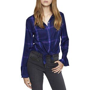 Sanctuary Womens Button-Down Long Sleeves Blouse Purple L